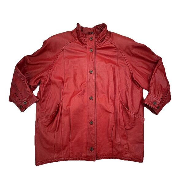Vintage Jacqueline Ferrar Red Leather Coat XL Oversized Grunge Y2K Retro - Picture 10 of 10
